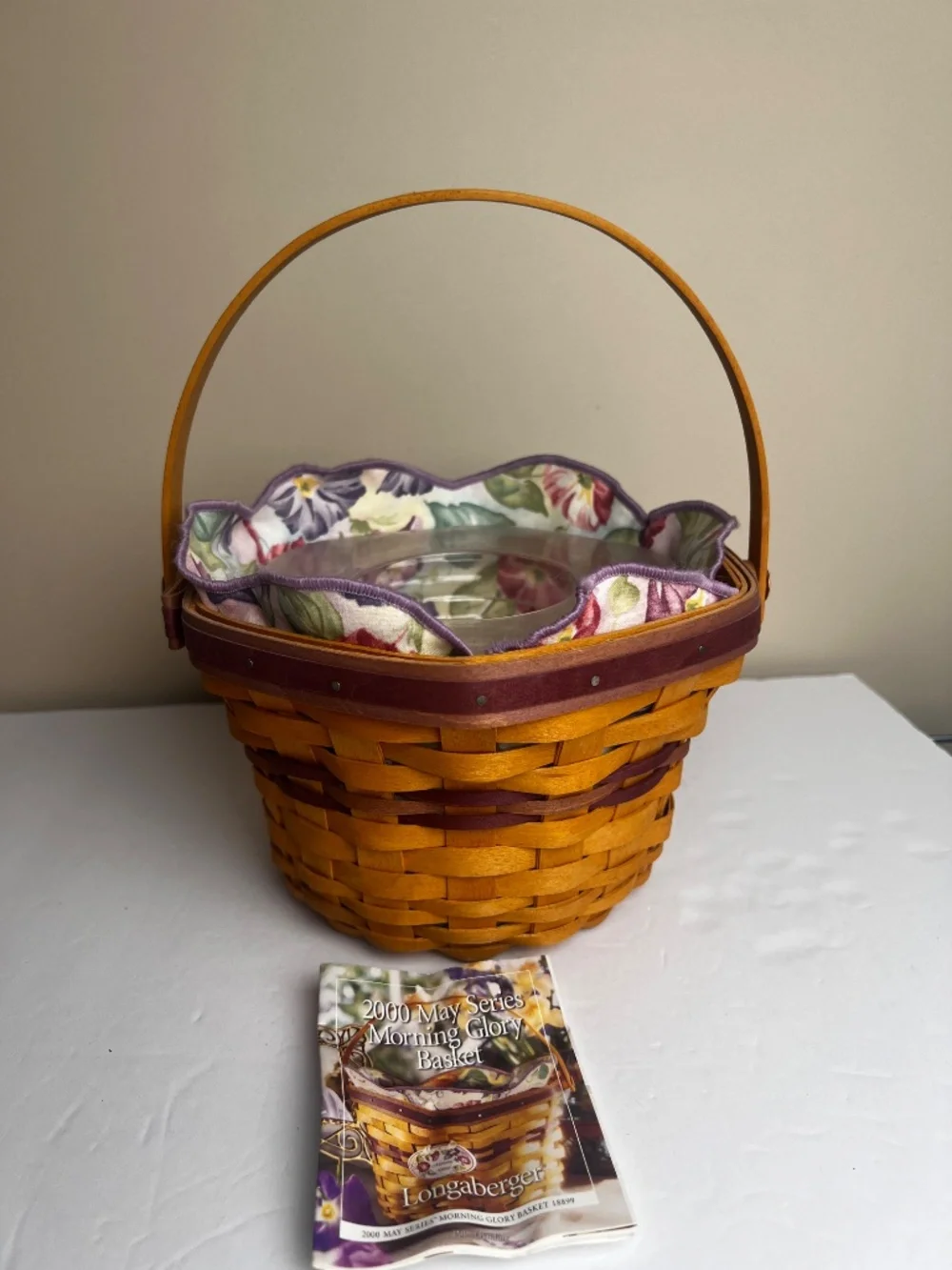 2000 May Series Longaberger Morning Glory Basket liner protector tie-on